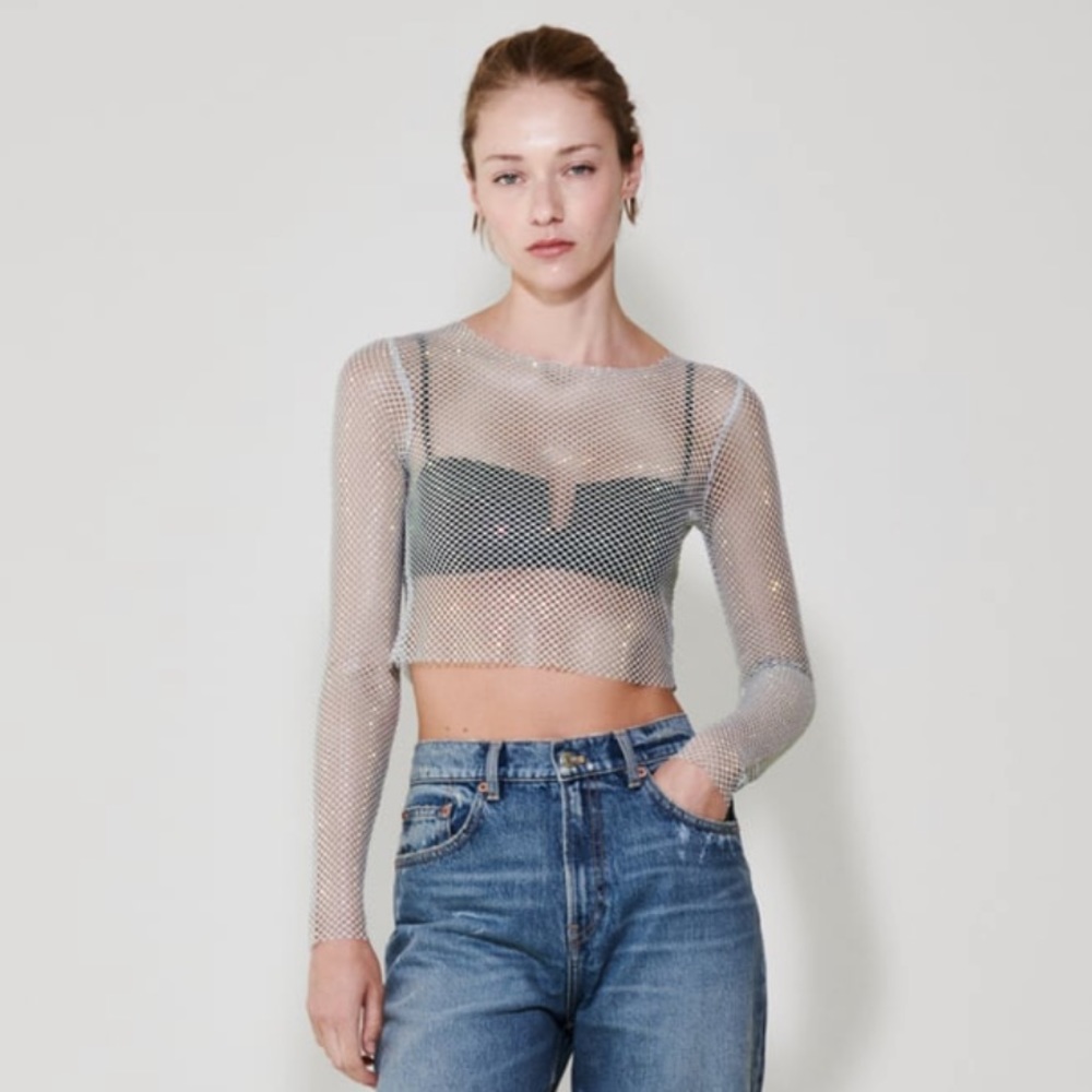 Zara rhinestone mesh crop top size medium